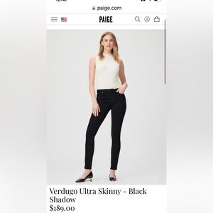 PAIGE- Verdugo ultra Skinny jeans. Size 28. Black